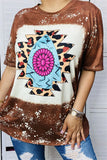 L, XL, 2X,3X :Brown top with leopard tribal turquoise arrowhead