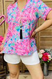 Pink & Blue abstract flower top