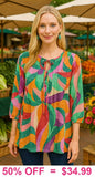 Colorful Blouse with button & tie neck