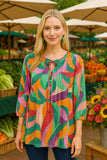 Colorful Blouse with button & tie neck