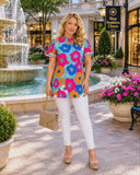 Blue Flower top with flutter sleeve