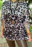 VELVET LEOPARD FRINGE SLEEVE TOP