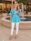Turquoise Floral Baby Doll Top