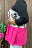 Pink, Western, color block baby doll top - Loose fit