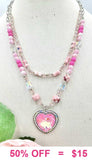 Pink Heart Gem necklace with 2 beaded strands