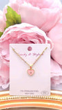Pink Heart bling charm gold necklace