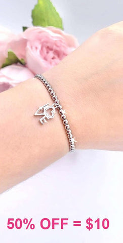 LOVE Charm silver beaded bracelet