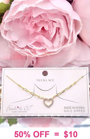 Bling Heart pendant on gold chain necklace