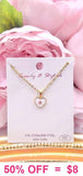White Heart bling charm gold necklace