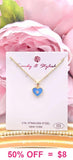 Blue Heart bling charm gold necklace