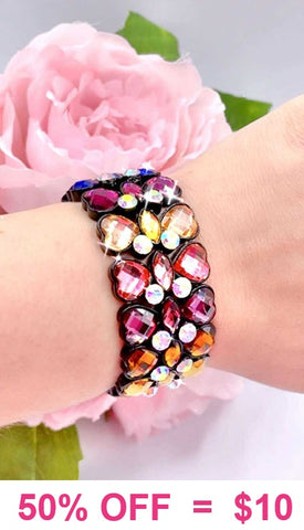 Multi Color Heart stone stretch bracelet