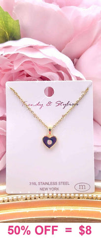 Black Heart bling charm gold necklace