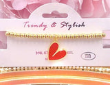 Red heart charm Gold beaded bracelet