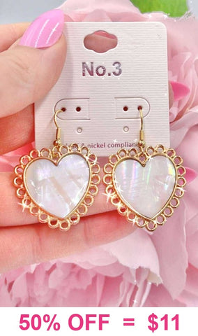 Gold scalloped edge Pearl Heart earrings