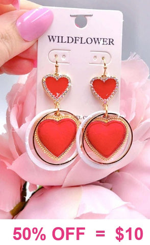 Red heart dangle earrings