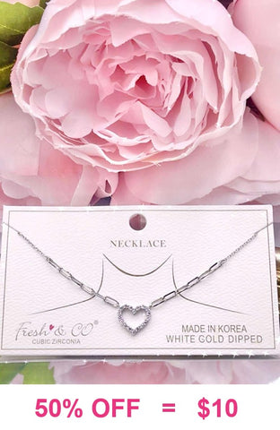 Bling Heart pendant on silver chain necklace
