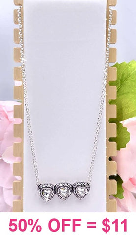 Silver Tone Triple Bling Heart necklace