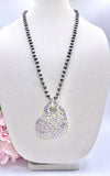 Bling Heart long silver beaded necklace