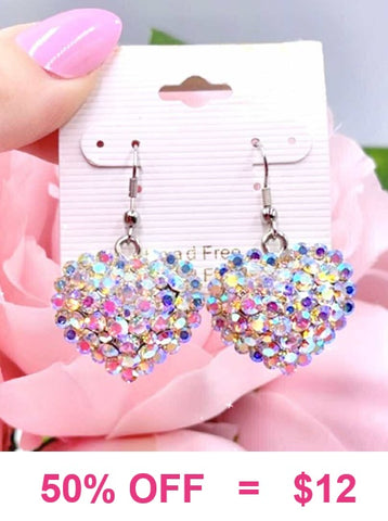 AB Bling Small Rhinestone heart earrings