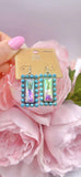 Bling AB Rectangle earrings with turquoise trim