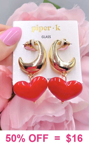 Gold hoop earrings with Red Hearts