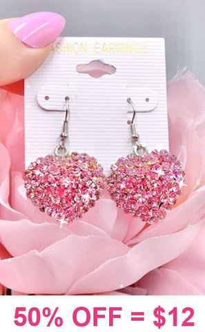 Pink Bling Rhinestone heart earrings
