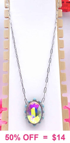 Bling AB Oval silver necklace