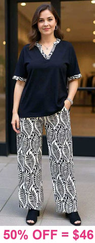 Black Top & Printed Pants 2 piece set