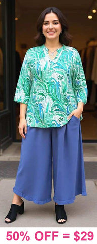 Green paisley v-neck top