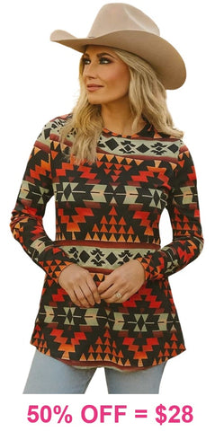 XL, 2X : Tribal print long sleeve top