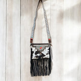 Checkered, Cherry, Genuine Leather Cow hide, fringe bag