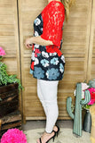 Flower Top with Red Lace Sleeves