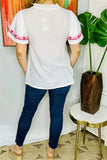 White Top with Pink Embroidery