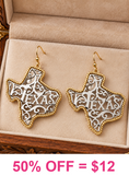 Silver tooled Texas earrings with gold trim