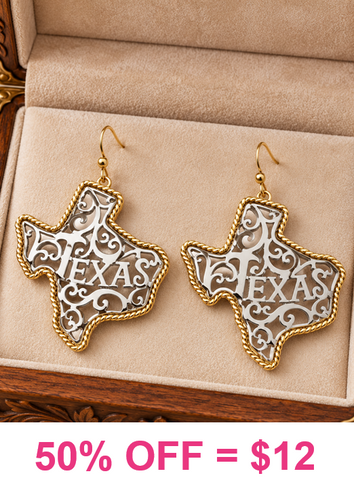 Silver tooled Texas earrings with gold trim