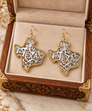 Silver tooled Texas earrings with gold trim