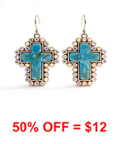 Western Turquoise color Stone  Cross Earring