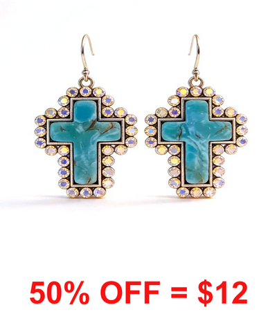 Western Turquoise color Stone  Cross Earring