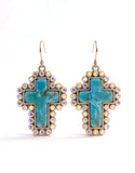 Western Turquoise color Stone  Cross Earring