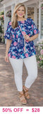Navy Top with Pink floral print