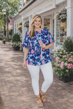 Navy Top with Pink floral print