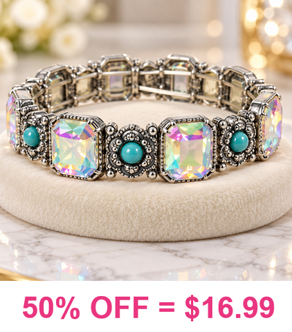 Silver, Rectangle Bling, Turquoise stretch bracelet