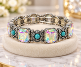 Silver, Rectangle Bling, Turquoise stretch bracelet