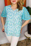 Turquoise & White sheer top with lace sleeves