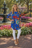 S,M,L : Blue Floral Scoop Tunic Top