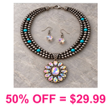 Western Concho Glass Stone Necklace