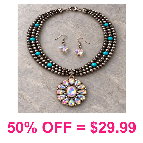 Western Concho Glass Stone Necklace