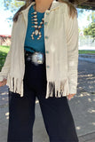 2X, 3X : Ivory suede fringe jacket turquoise buttons