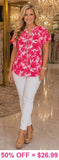 Pink & White top with flutter cap sleeves
