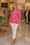 Pink & White top with flutter cap sleeves